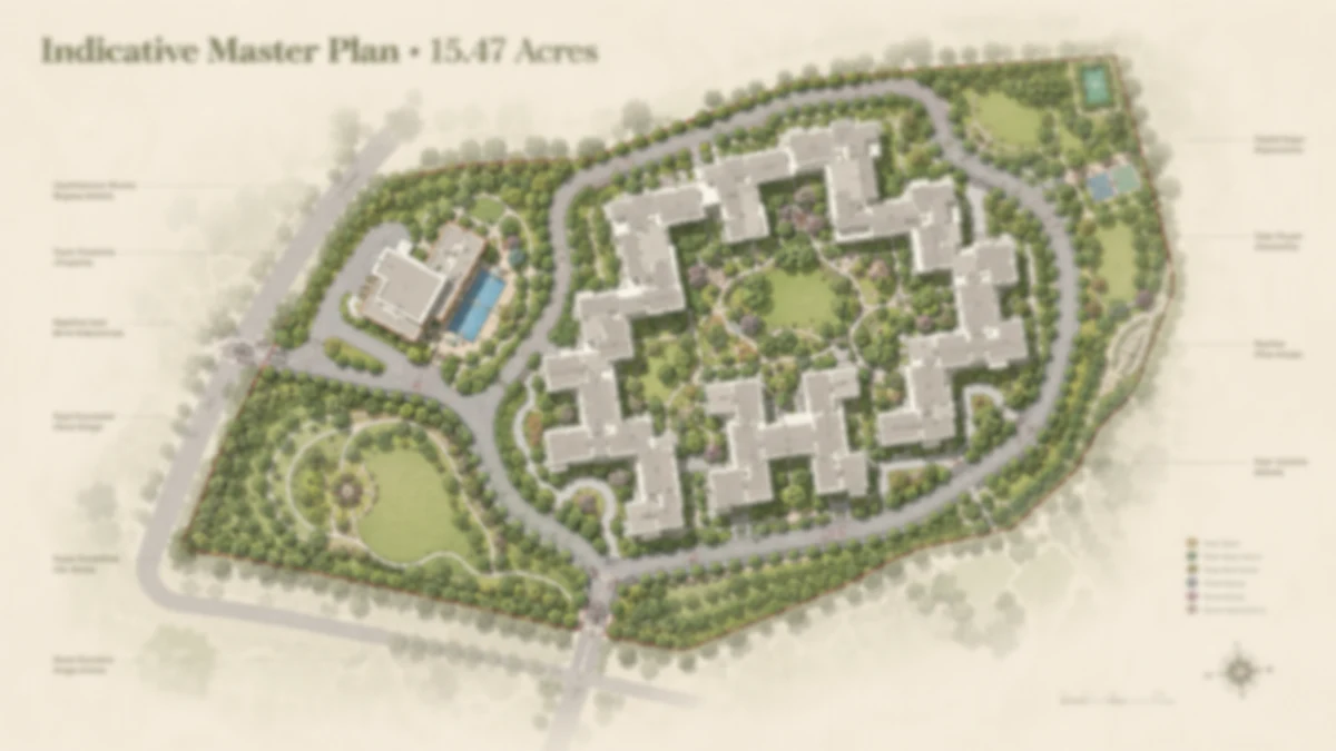 Asian Fab Kengeri indicative master plan across the filed 15.47 acres at Doddabele, showing the perimeter loop road, clubhouse and central green